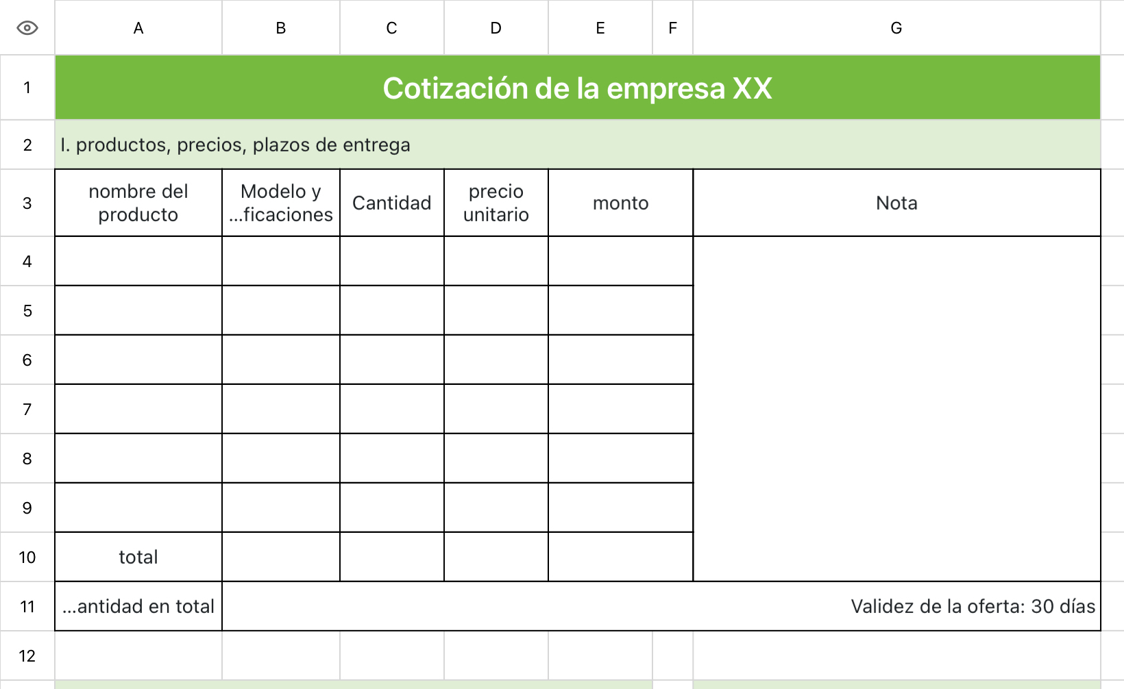 Cotización verde y fresca